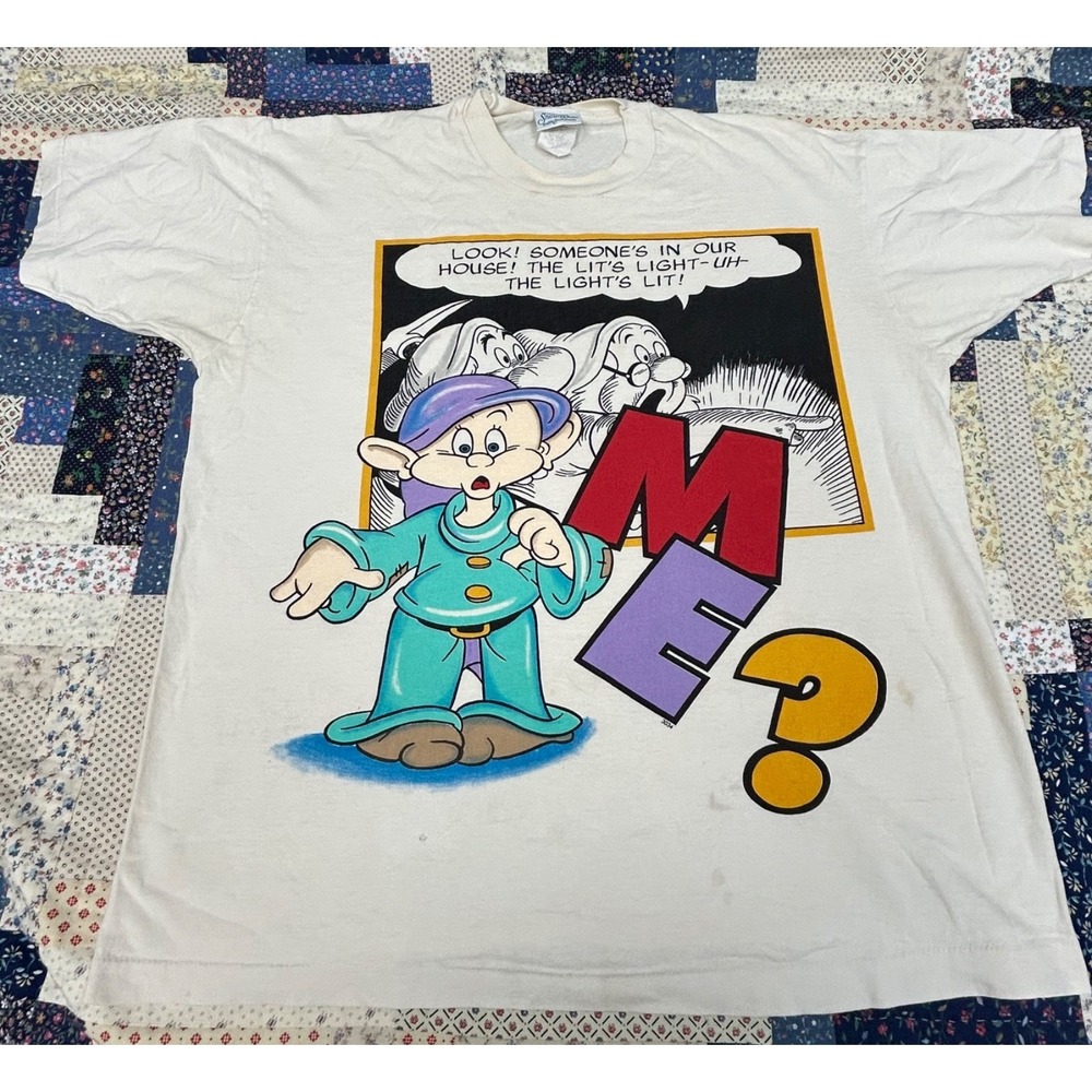 Vtg 90s Disney Snow White Seven Dwarfs The Lights Lit Comic Tee